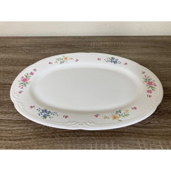 Pfaltzgraff Serving‎ Plate Platter USA Dish Floral 12" Oval Shaped Flowers White - Picture 4 of 10